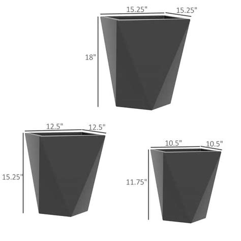 Set of 3 Tall Planters,MgO Indoor Outdoor Planters with Drainage Holes ...