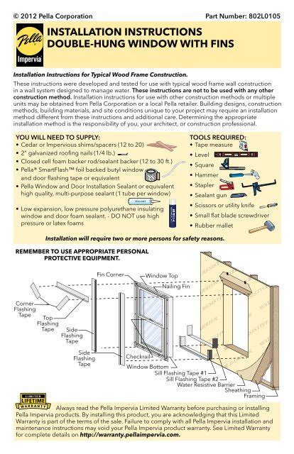 installation instructions double-hung window with fins - Pella.com