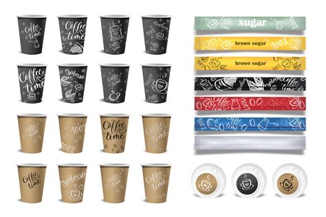 Realistic blank paper coffee cup set isolated on white background. Vector design template. EPS10 ...