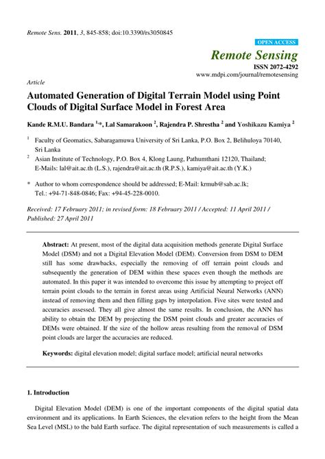 (PDF) Automated Generation of Digital Terrain Model using Point Clouds of Digital Surface Model ...