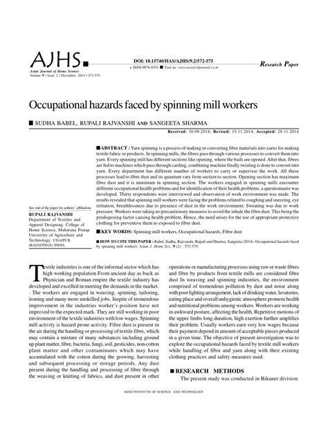 (PDF) Occupational hazards faced by spinning mill workers