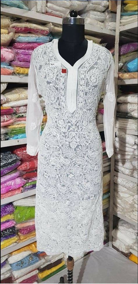 Handmade Lucknow Chikankari FREE INNER Georgette Chikan Long | Etsy