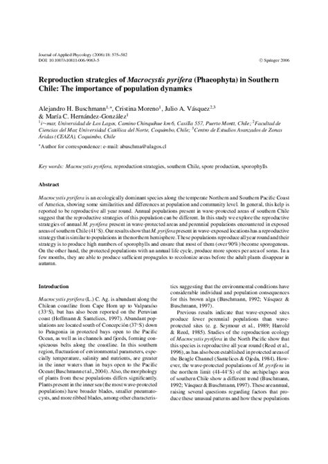 (PDF) Reproduction strategies of Macrocystis pyrifera (Phaeophyta) in ...