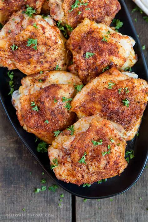 Easy Crispy Baked Chicken Thighs | Yellow Bliss Road