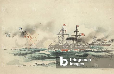 Image of Japanese ships defeat the Russian fleet at the Battle of by Japanese School, (20th century)