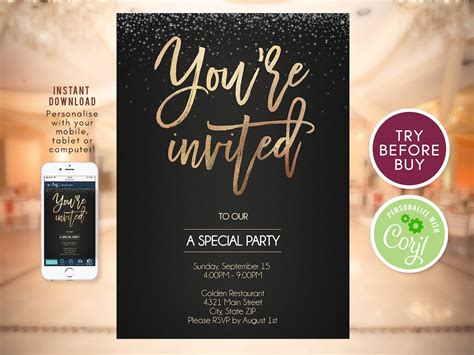 You're Invited Invitation Template, Instant Download, Editable Business Template, Special Event ...