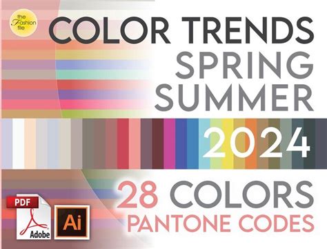 Fashion SPRING SUMMER 2024 COLOR Trend Forecast Report Pdf & Adobe Illustrator 28 Color Palette ...