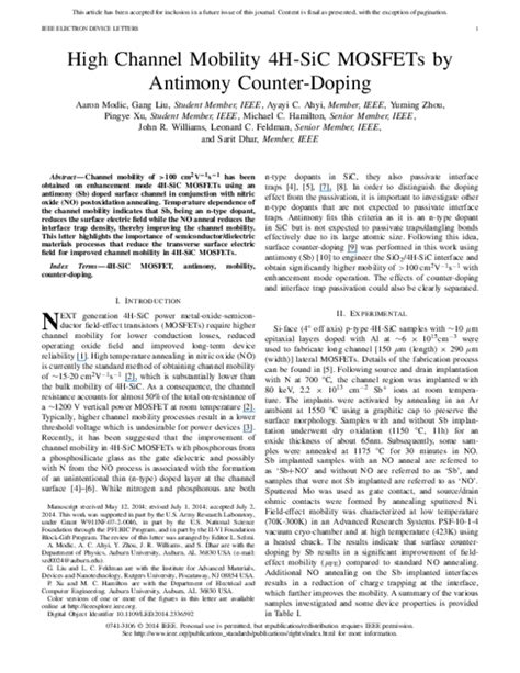 (PDF) High Channel Mobility 4H-SiC MOSFETs by Antimony Counter-Doping ...