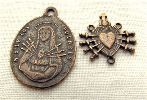 Bronze Our Lady of Sorrows W Crucifix Medal & Seven Sorrows - Etsy | Our lady of sorrows ...