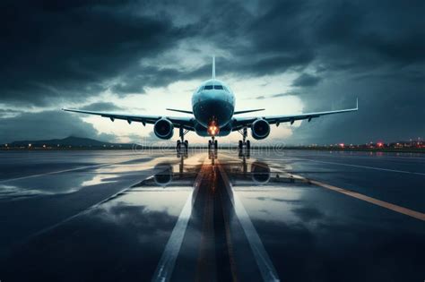 Boeing Airplane Landing at an Airport at Sunset. Stock Illustration - Illustration of technology ...