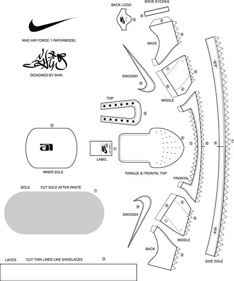 Papercraft Shoes Nike Air force 1 Paper Craft Papercraft Pinterest | Paper shoes, Shoe template ...