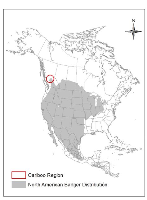 Geographic range map of the North American badger (Taxidea taxus... | Download Scientific Diagram