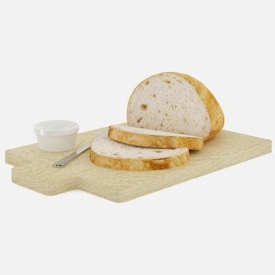 Bread on Cutting Board - 3D Model by cgaxis