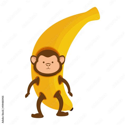 monkey wearing banana costume fruit animal cartoon funny wildlife vector illustration Stock ...