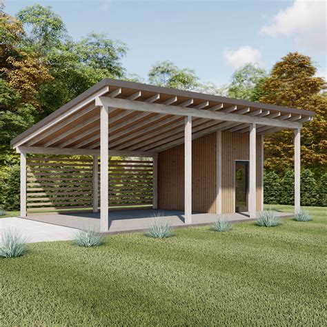 Modern Carport Plans With Storage Shed, 19'x28'6'' Lean to Pavilion ...