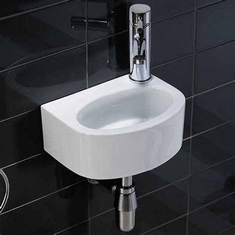 White High Gloss Small Cloakroom Wall Mounted Wash Basin Single Hole ...