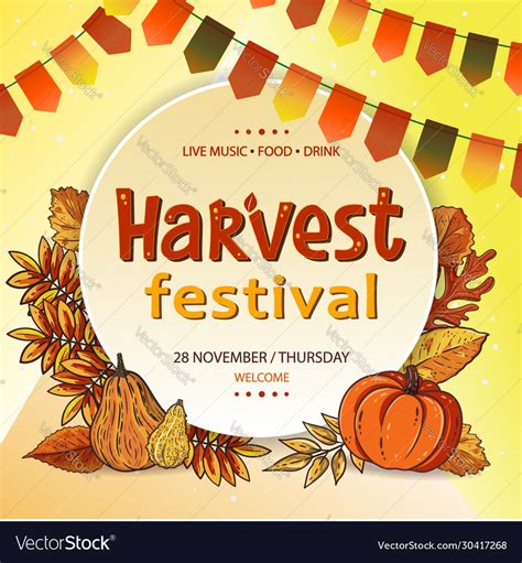 Harvest festival poster or flyer design with hand Vector Image