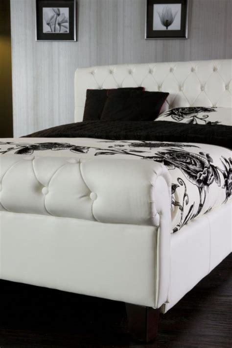 King Size White Leather Bed Frames | White leather bed frame, White ...