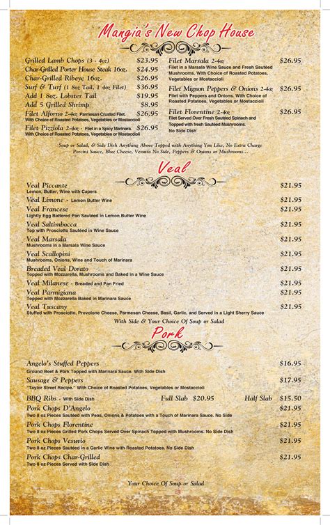 Mangia Mangia menu in Countryside, Illinois, USA