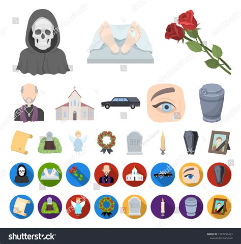 Funeral Ceremony Cartoonflat Icons Set Collection Stock Vector (Royalty ...