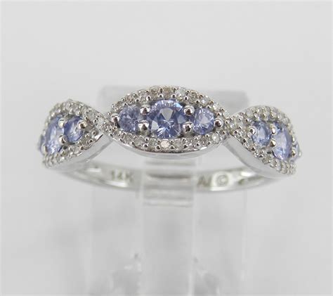 Diamond and Tanzanite Wedding Ring Stackable Anniversary Band 14K White ...