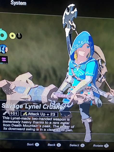 What a find...Savage Lynel Crusher with +28 attack making 101 damage!! : r/Breath_of_the_Wild