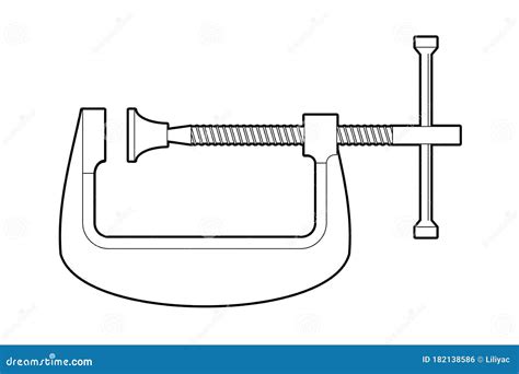 Clamping Clamp Type G - Flat Illustration on a White Background, Coloring Book. Manual Carpentry ...