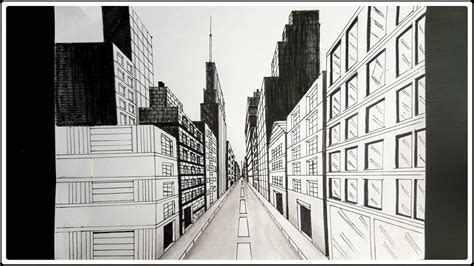 how to draw street city in one point perspective view | One point ...