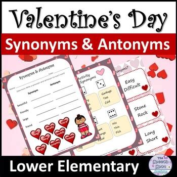 Valentine's Day Lower Elementary Synonyms & Antonyms Activities | TPT