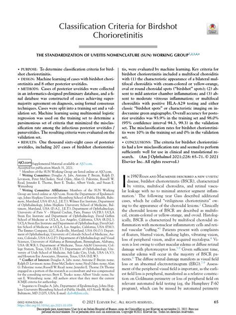 Classification Criteria For Birdshot Chorioretinitis | Download Free ...