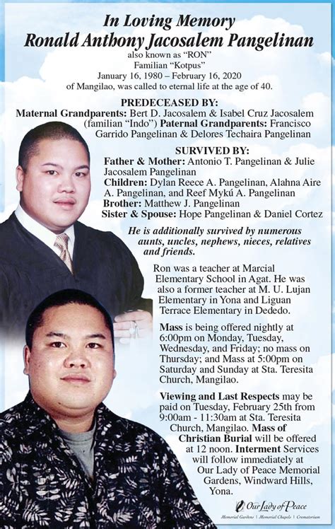 Ronald Anthony Pangelinan Obituary (1980 - 2020) - Barrigada, Guam - Pacific Daily News