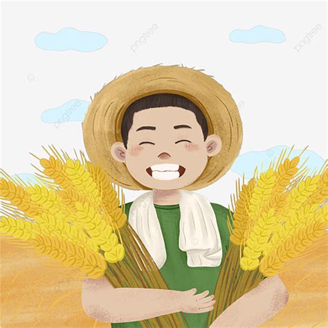 Farmer Harvesting PNG Transparent, Harvest Wheat Farmer Cartoon Illustration Material ...