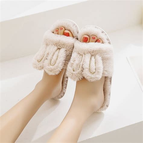 Cute Womens Bunny Slippers Open Toe Fuzzy House Slippers for Girls