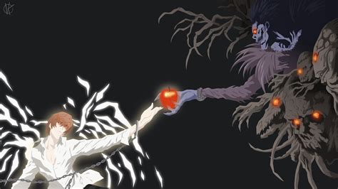 kira light yagami with handlock and ryuk with apple in hand death note ...