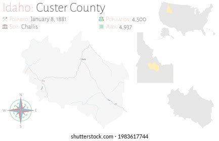 Large Detailed Map Custer County Idaho Stock Vector (Royalty Free) 1983617744