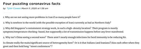 Tyler Cowen has some thoughts on the virus… Marginal Revolution ...