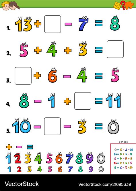 Maths calculation educational puzzle for kids Vector Image