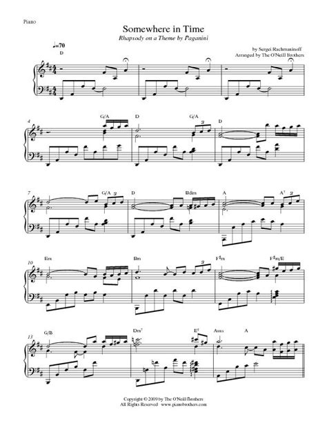 Somewhere in Time | Sheet Music