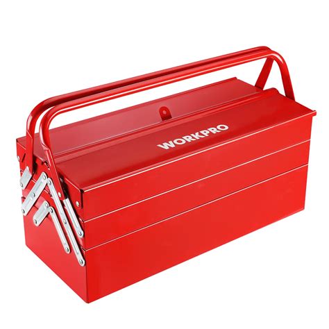 WORKPRO Metal Tool Box, 18-inch Cantilever Folding Red Storage Box, 3 ...