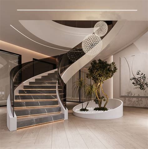 Modern Indoor Steel Curved Wood Stairs Tempered Glass Marble Spiral Staircase Design - Staircase ...