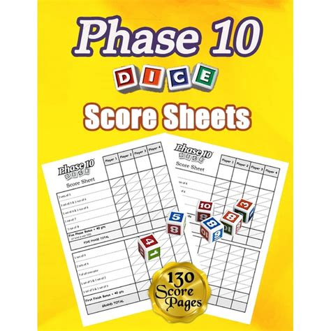 Phase 10 Dice Score Sheets : 130 Large Score Pads for Scorekeeping - Phase 10 Score Cards ...