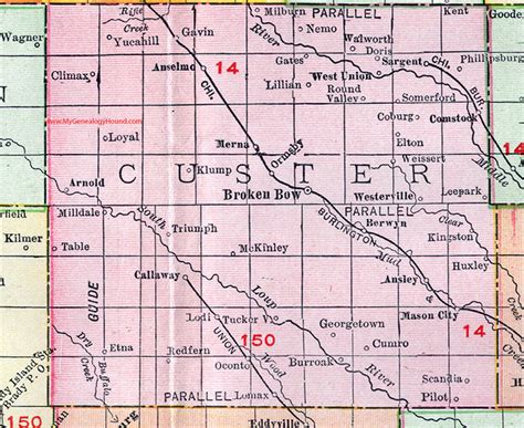 Custer County, Nebraska, map, 1912, Broken Bow, Callaway, Arnold ...