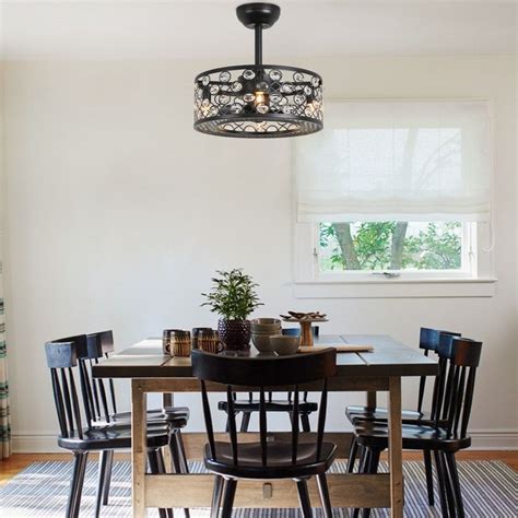 Modern Industrial Crystal Drum Fandelier Black Caged Ceiling Fan with Light - Overstock ...