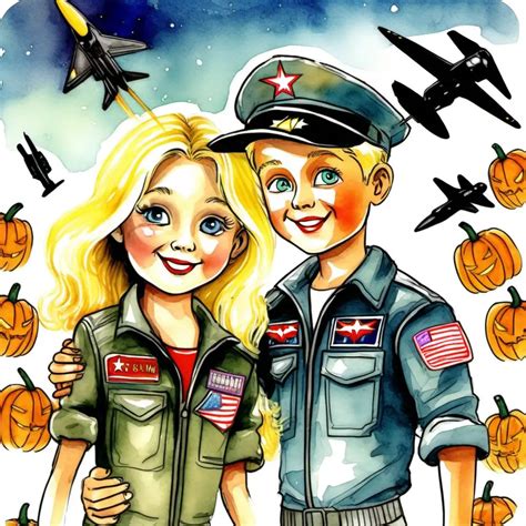 Blonde Girl and Boy in Top Gun Costume at Halloween Party | MUSE AI