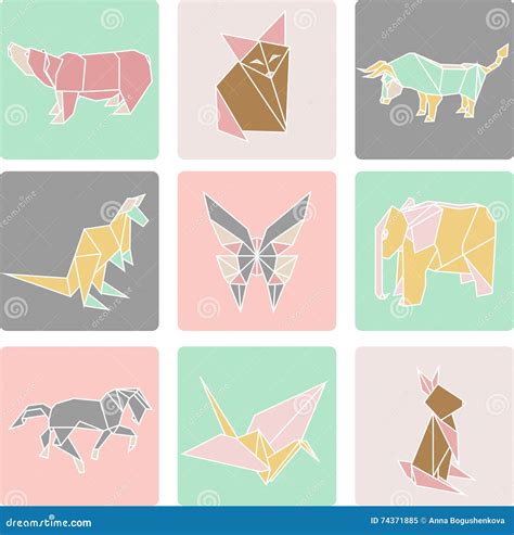 Vector Illustration of Origami Paper Animals Stock Vector ...