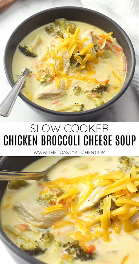 Slow Cooker Chicken Broccoli Cheese Soup - The Toasty Kitchen