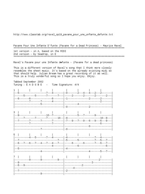 Ravel Op19 Pavane Pour Une Unfante Defunte Guitar Tab | PDF | Guitar ...