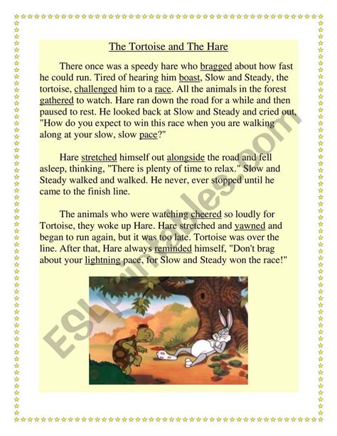 Tortoise And The Hare Story Printable