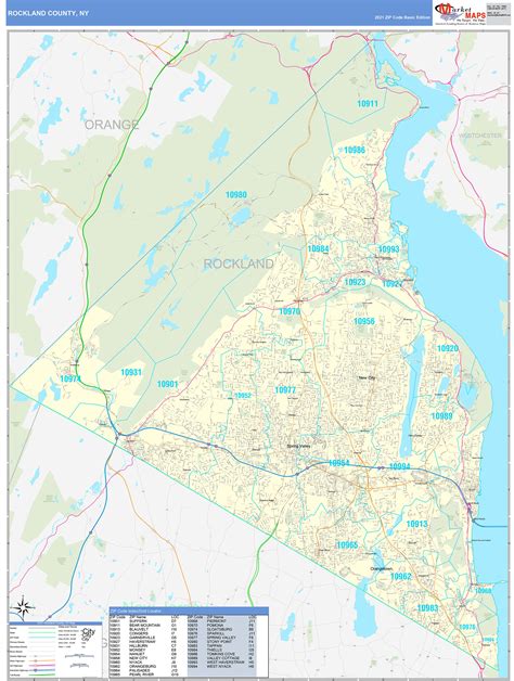 Rockland County, NY Zip Code Wall Map Basic Style by MarketMAPS - MapSales