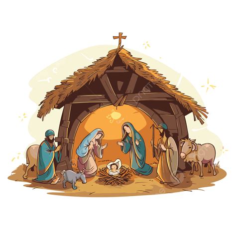 Free Nativity Scene Vector, Sticker Clipart Christmas Nativity Scene With Jesus In A Manger With ...